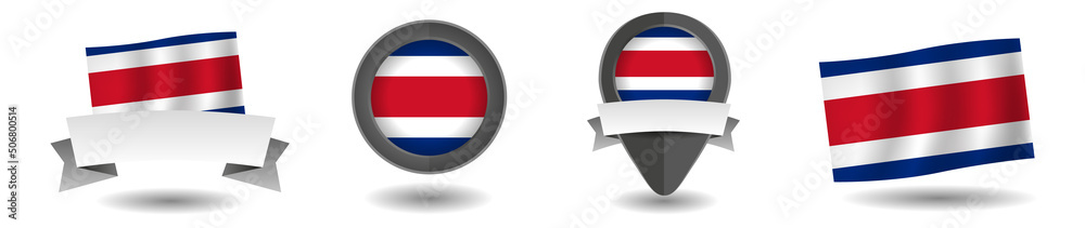 Costa rica flag vector collection. Pointers, flags and banners flat icon. Vector state signs illustration isolated on white background. Costa rica flag symbol on design element. Costa rica flag vector collection. Pointers, flags and banners flat icon. Vector state signs illustration isolated on white background. Costa rica flag symbol on design element.