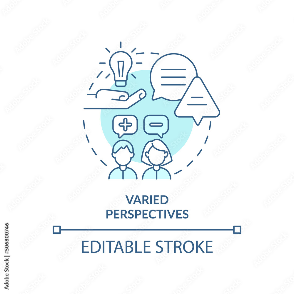 Fototapeta premium Varied perspectives turquoise concept icon. Workplace diversity advantage abstract idea thin line illustration. Isolated outline drawing. Editable stroke. Arial, Myriad Pro-Bold fonts used