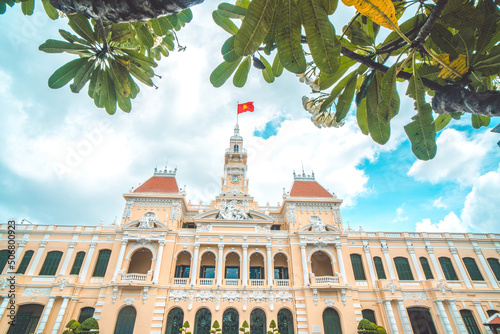 Ho Chi Minh, VIETNAM - MAY 22 2022: Scenic view of the Ho Chi Minh City Hall in Vietnam. Ho Chi Minh City is a popular tourist destination of Asia. photo