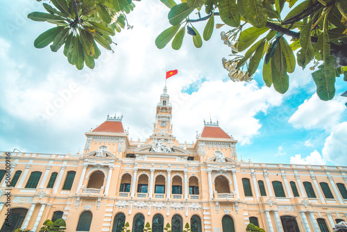 Ho Chi Minh, VIETNAM - MAY 22 2022: Scenic view of the Ho Chi Minh City Hall in Vietnam. Ho Chi Minh City is a popular tourist destination of Asia. photo