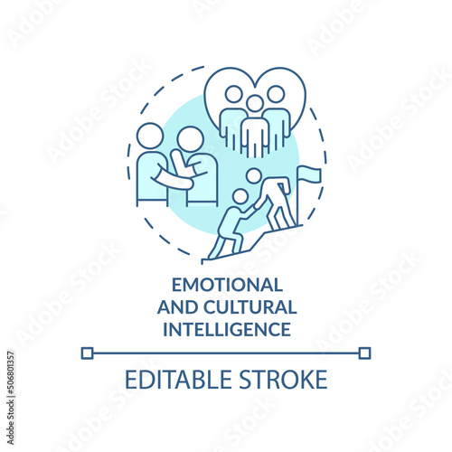 Emotional and cultural intelligence turquoise concept icon. Inclusive leaders trait abstract idea thin line illustration. Isolated outline drawing. Editable stroke. Arial  Myriad Pro-Bold fonts used