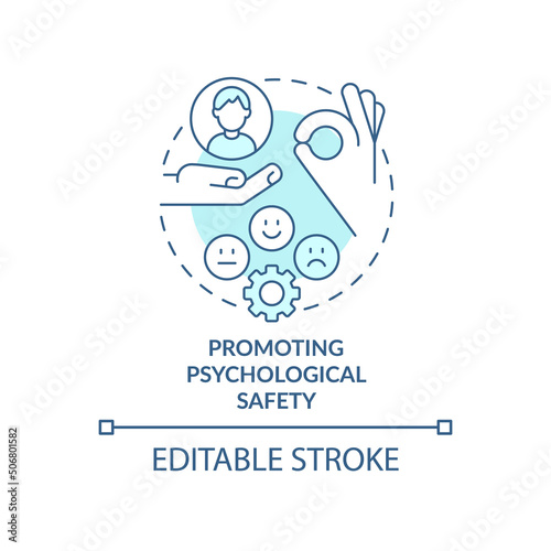 Promoting psychological safety turquoise concept icon. Inclusive leadership trait abstract idea thin line illustration. Isolated outline drawing. Editable stroke. Arial, Myriad Pro-Bold fonts used