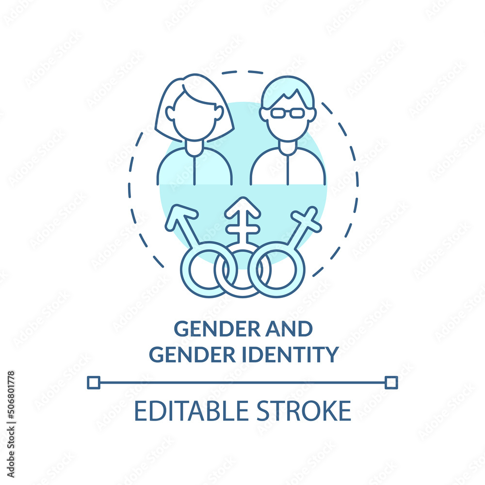 Gender and gender identity turquoise concept icon. Diversity type abstract idea thin line illustration. Achieve equality. Isolated outline drawing. Editable stroke. Arial, Myriad Pro-Bold fonts used Gender and gender identity turquoise concept icon. Diversity type abstract idea thin line illustration. Achieve equality. Isolated outline drawing. Editable stroke. Arial, Myriad Pro-Bold fonts used