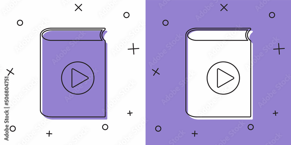 Set Audio book icon isolated on white and purple background. Play button and book. Audio guide sign. Online learning concept. Vector Set Audio book icon isolated on white and purple background. Play button and book. Audio guide sign. Online learning concept. Vector