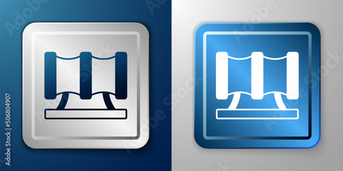 White Kid playground slide pipe icon isolated on blue and grey background. Silver and blue square button. Vector
