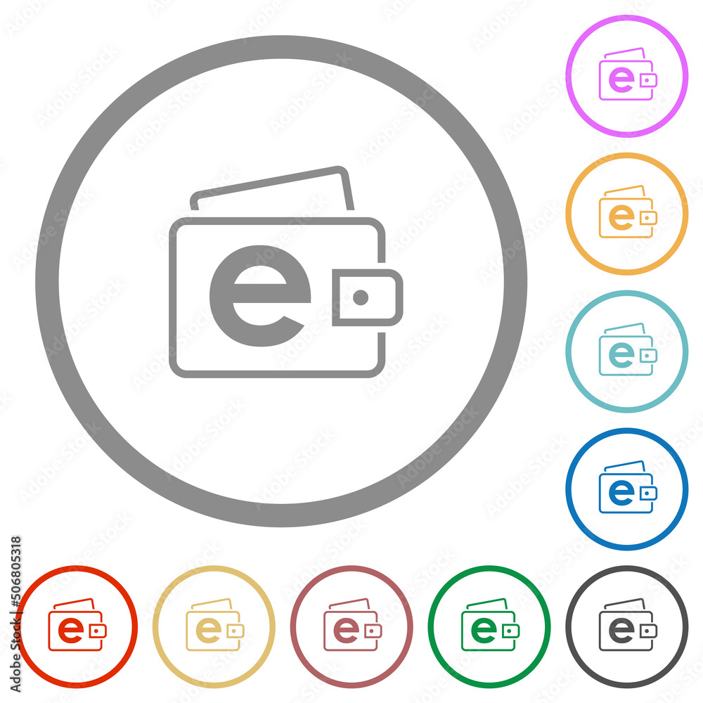 Electronic wallet outline flat icons with outlines