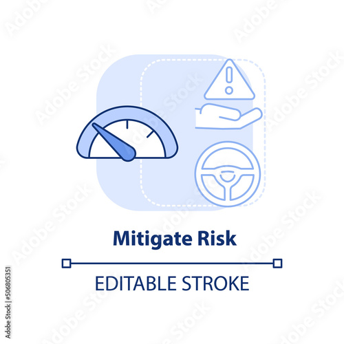 Mitigate risk light blue concept icon. Risk management step abstract idea thin line illustration. Business operations. Isolated outline drawing. Editable stroke. Arial, Myriad Pro-Bold fonts used photo