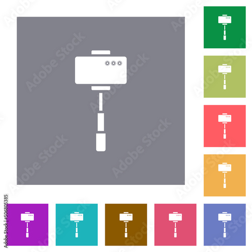 Smartphone on selfie stick back view square flat icons