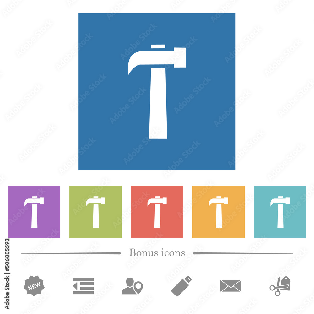 Old hammer flat white icons in square backgrounds Old hammer flat white icons in square backgrounds