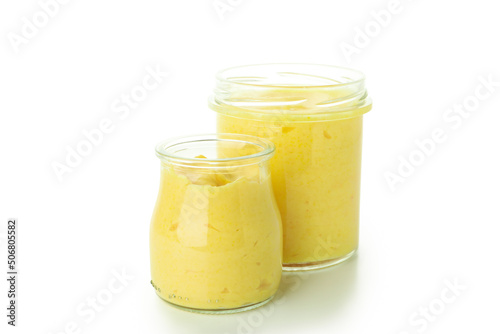 Concept of tasty food, lemon curd isolated on white background