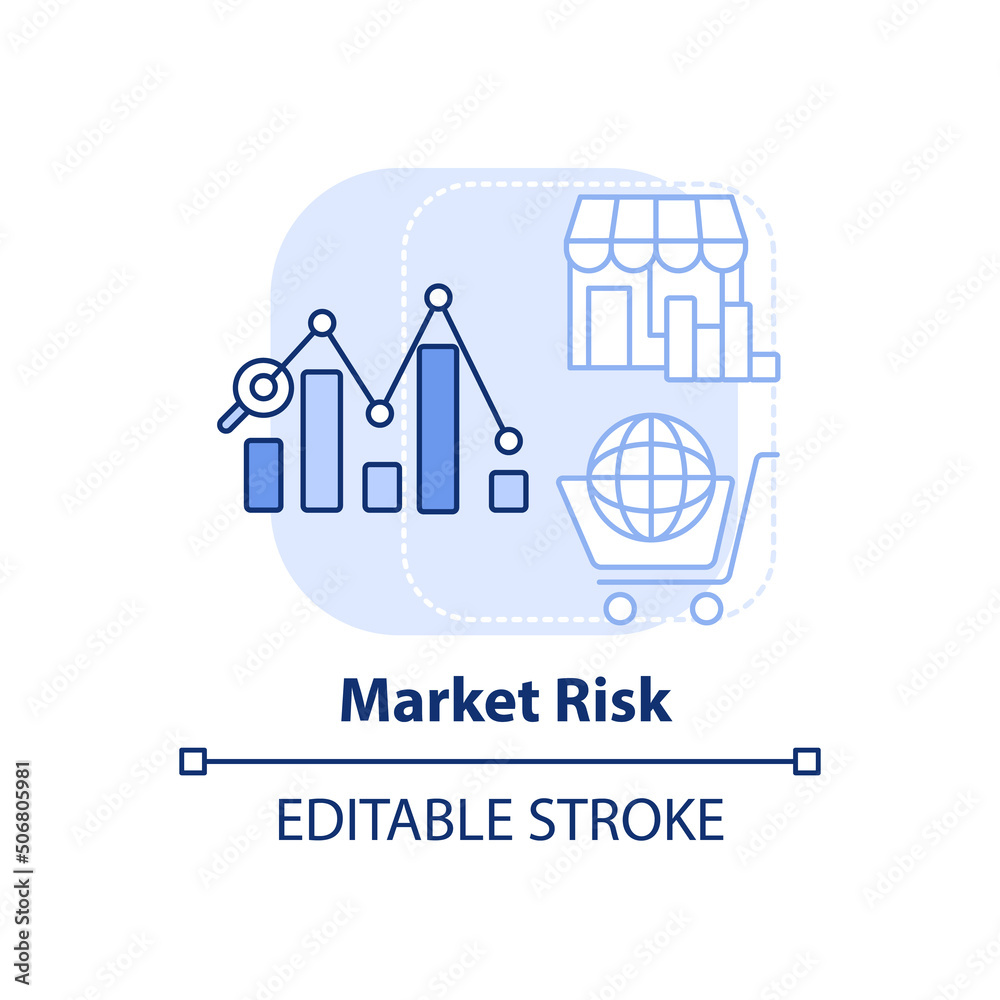 Market risk light blue concept icon. Risk category abstract idea thin line illustration. Retail business. Selling online. Isolated outline drawing. Editable stroke. Arial, Myriad Pro-Bold fonts used