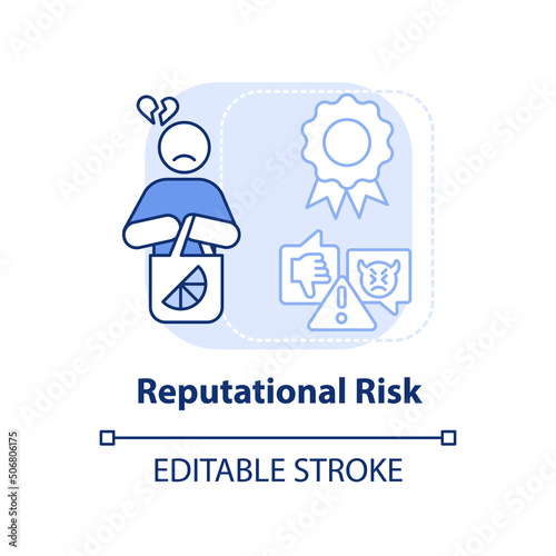 Reputational risk light blue concept icon. Risk type abstract idea thin line illustration. Threats to company reputation. Isolated outline drawing. Editable stroke. Arial, Myriad Pro-Bold fonts used
