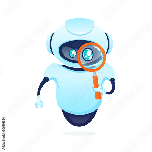 Search bot in cartoon style. Artificial intelligence. Isometric vector. Vector illustration