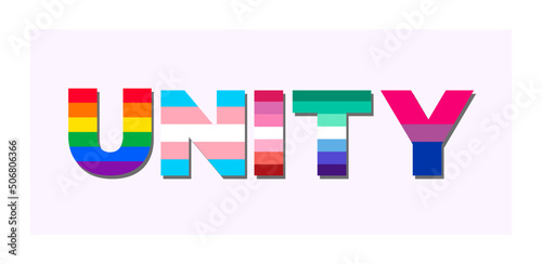 UNITY word banner with pride flags. LGBT pride banner. Vector typographic illustration for gay community
