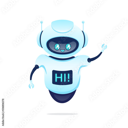 Support bot. Ai assistant. Flat icon with blue support bot on white background