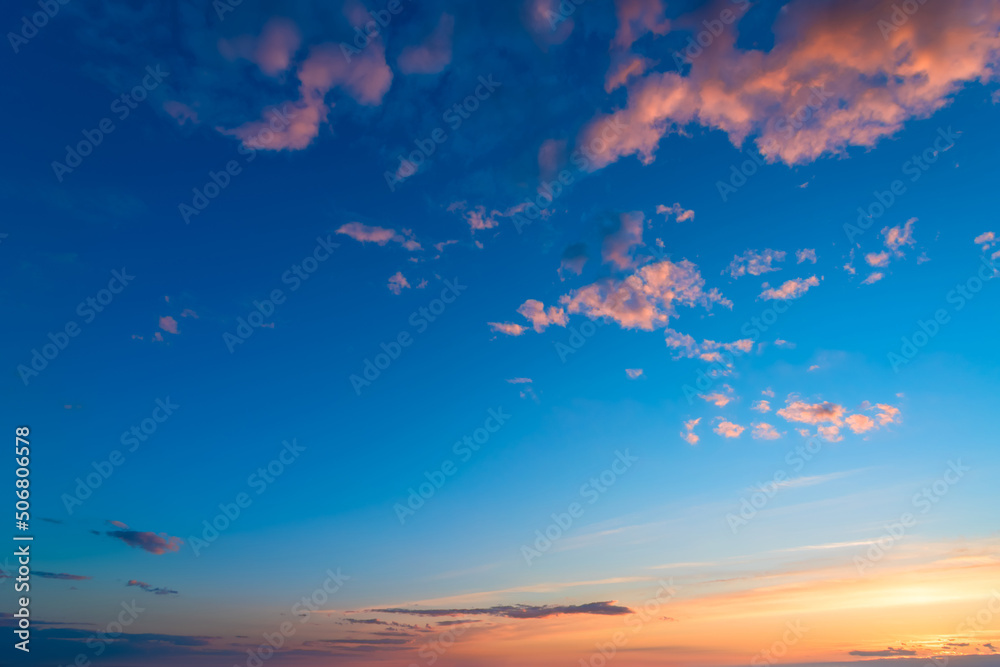 beautiful sunset dawn or morning sunrise amazing blue colorful cloudy sky background