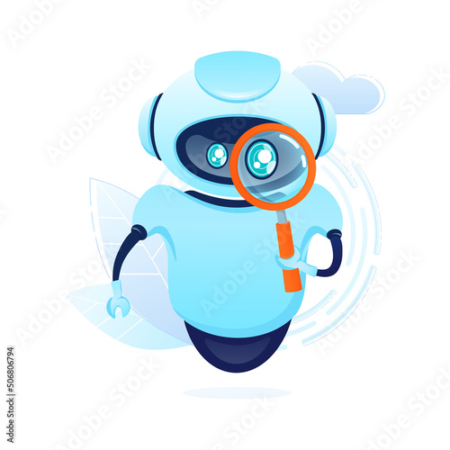 Search bot in cartoon style. Artificial intelligence. Isometric vector. Vector illustration