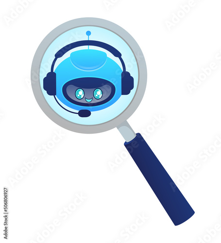 Search bot in cartoon style. Artificial intelligence. Isometric vector. Vector illustration