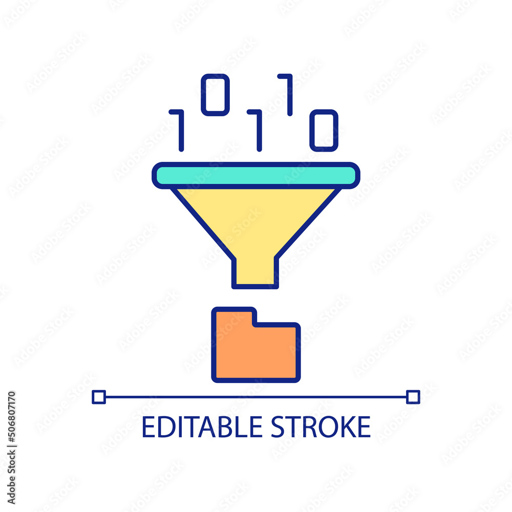 Fototapeta premium Data archiving RGB color icon. Exploring large database. Computing processes. Big data processing. Isolated vector illustration. Simple filled line drawing. Editable stroke. Arial font used