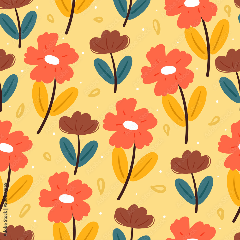 seamless pattern hand drawing cartoon flower and plant. botanical wallpaper for textile, fabric print seamless pattern hand drawing cartoon flower and plant. botanical wallpaper for textile, fabric print
