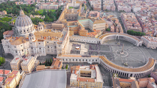 Aerial view of Papal Basilica of Saint Peter in the Vatican located in Rome, Italy, before a weekly general audience. It's the most important and largest church in the world and residence of the Pope.