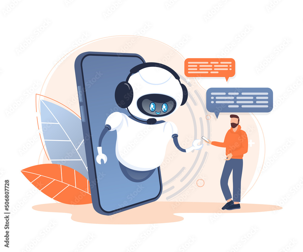 Flat chat bot for web design. Flat isometric vector illustration. Artificial intelligence