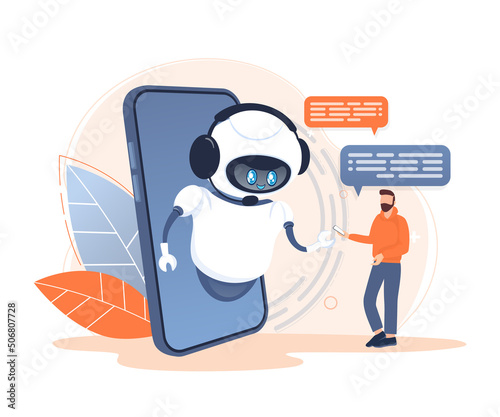 Flat chat bot for web design. Flat isometric vector illustration. Artificial intelligence