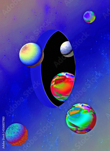 An abstract 3D illustration of an alien planet in space.