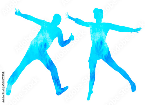 people jumping watercolor silhouette, on white background, isolated, vector