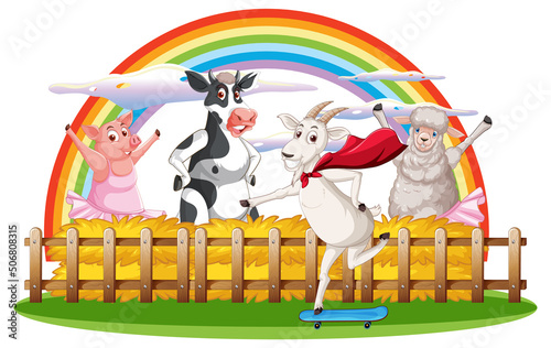 Happy animals in farm cartoon