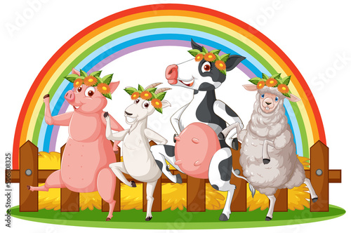 Happy farm animals acrtoon characters