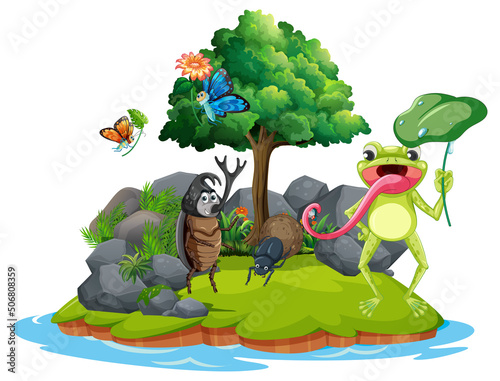 Cartoon insect and beetle in the forest