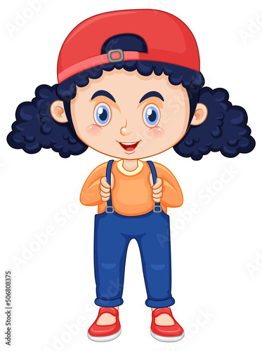 Cute girl cartoon character with curly pigtail hair
