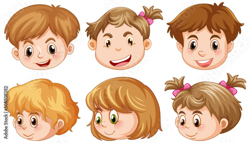 Set of cartoon happy children heads