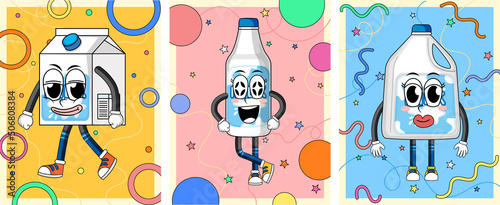 Different funny milk packages characters