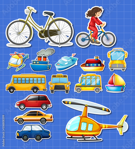 Sticker set of different vehicles