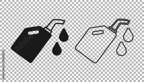 Black Canister for motor machine oil icon isolated on transparent background. Oil gallon. Oil change service and repair. Vector