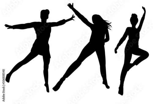 girls jump silhouette, on white background, isolated, vector