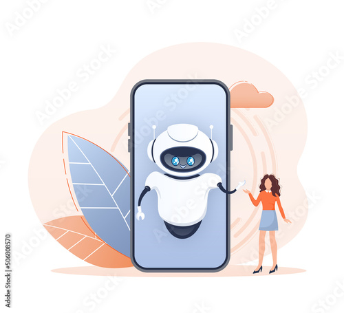 Flat chat bot for web design. Flat isometric vector illustration. Artificial intelligence