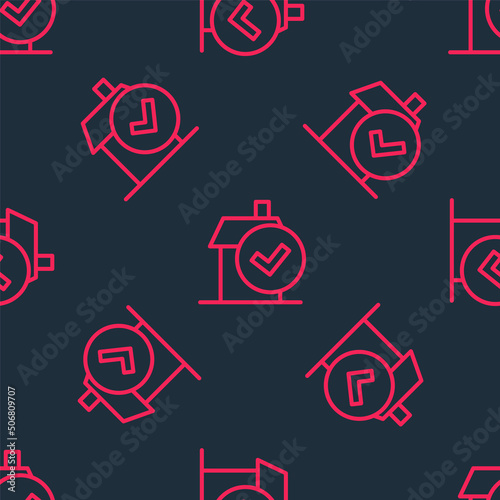 Red line Home cleaning service concept icon isolated seamless pattern on black background. Building and house. Vector © Iryna