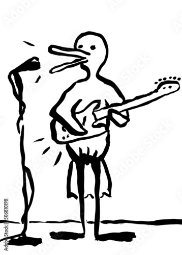 duck playing electric guitar and singing