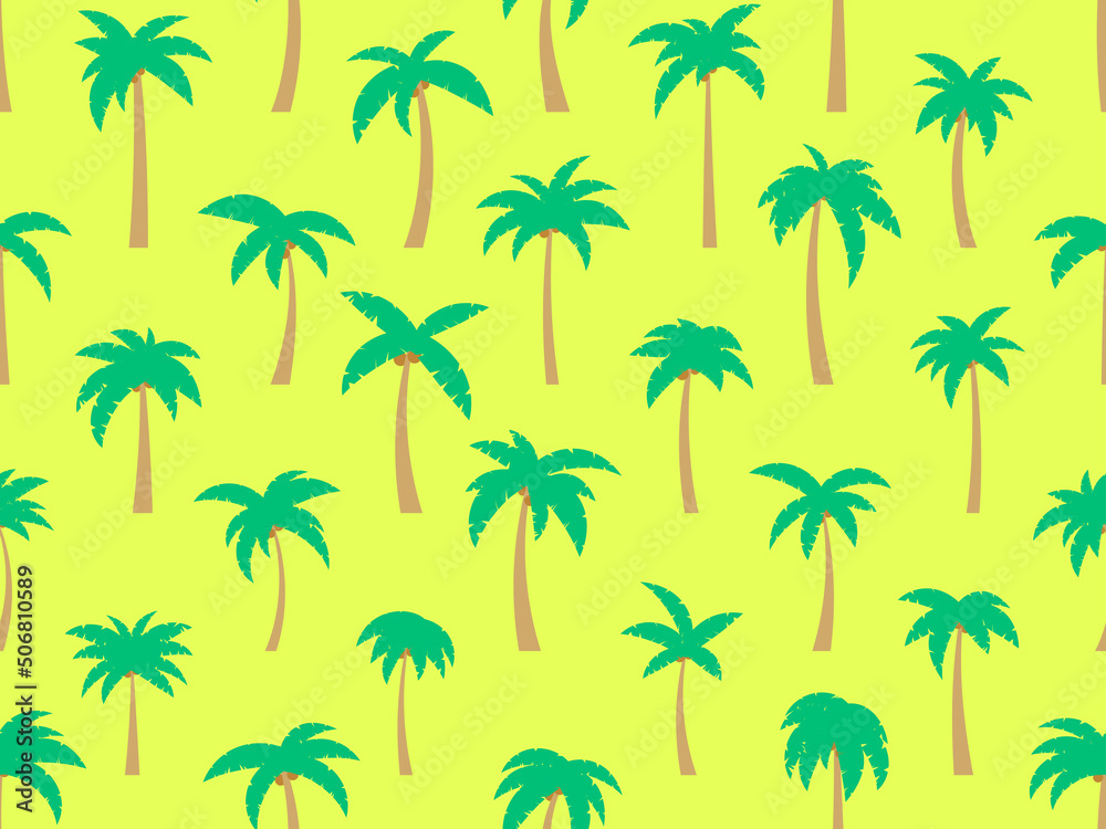 Palm trees with coconuts seamless pattern. Summer time, wallpaper with tropical pattern. Design for printing poster, banners and promotional items. Vector illustration