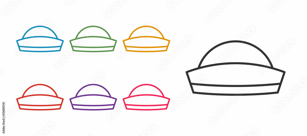 Set line Sailor hat icon isolated on white background. Set icons colorful. Vector