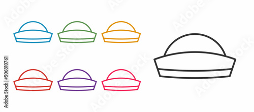 Set line Sailor hat icon isolated on white background. Set icons colorful. Vector