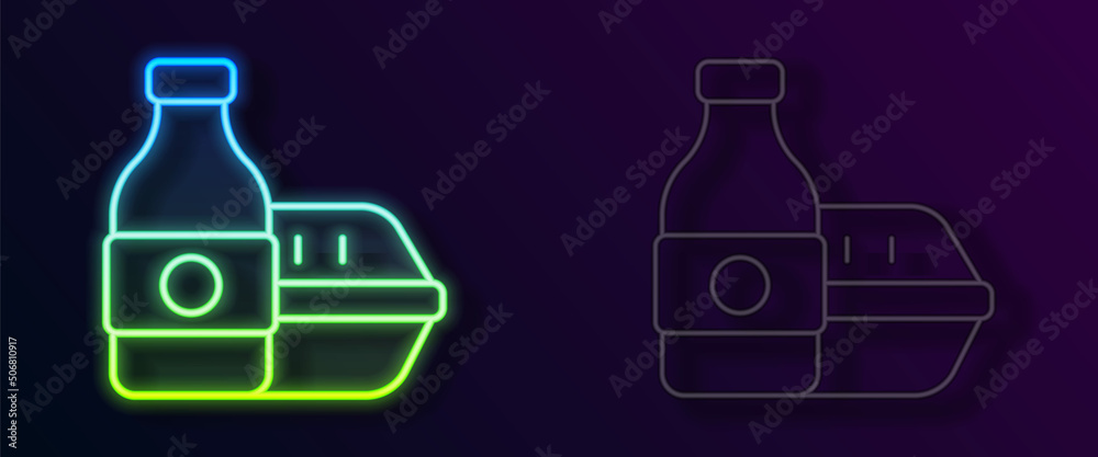 Glowing neon line Online ordering and fast food delivery icon isolated on black background. Vector Glowing neon line Online ordering and fast food delivery icon isolated on black background. Vector