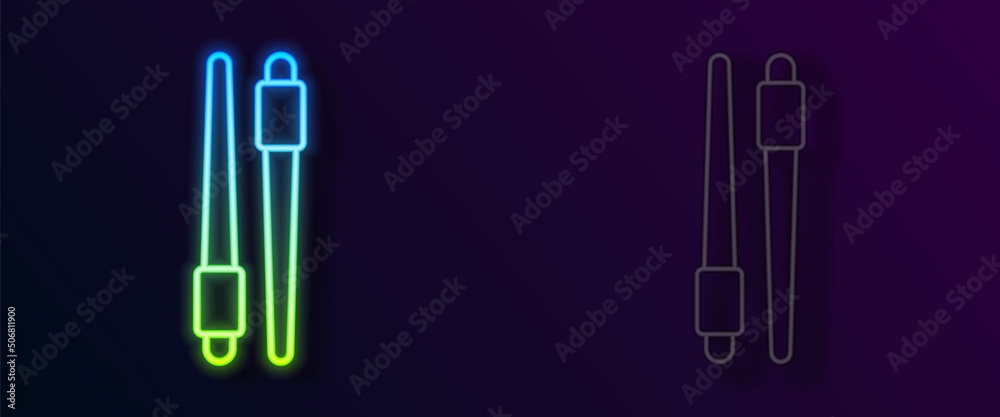 Glowing neon line Food chopsticks icon isolated on black background. Wooden Korean sticks for Asian dishes. Oriental utensils. Vector Glowing neon line Food chopsticks icon isolated on black background. Wooden Korean sticks for Asian dishes. Oriental utensils. Vector