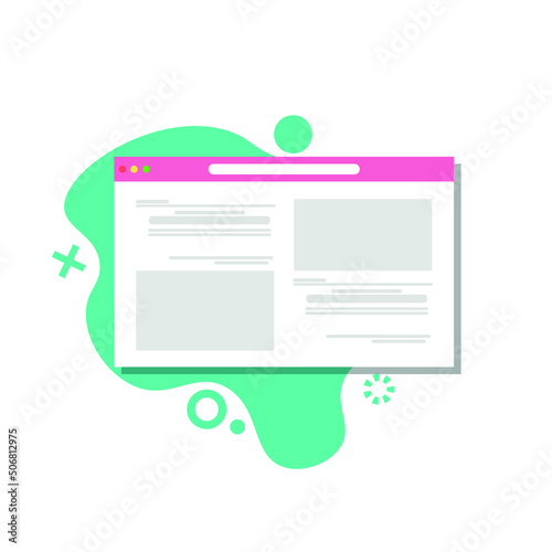 web browser with open empty windows and text. Vector graphics.