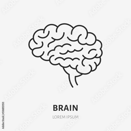 Brain doodle line icon. Vector thin outline illustration of human internal organ. Black color linear sign for neurology system