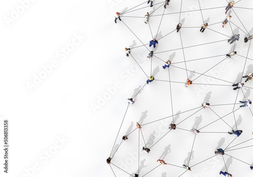 Large group of diverse people connected by lines. 3D Rendering photo