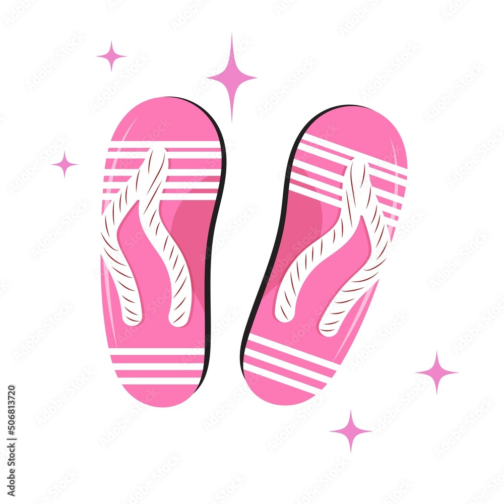 Pink flip flops with sparks isolate on a white background. 